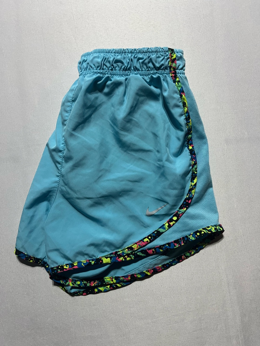 Nike Womens XSmall Aqua Blue/Neon Multi Trim Elastic Waist Liner Athletic Shorts